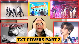 TXT COVERS  Young Blood  Sriracha  Boy in Luv  Replay  REACTION  PART 2 💙💙💙💙💙 [upl. by Strep678]