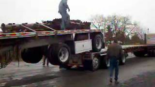 Unloading a flatbed semi made easy [upl. by Idnis]