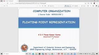 Representation of Floating Point Numbers  IEEE  COA  Zoom Recorded Video  SRKR  Telugu [upl. by Namqul]