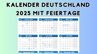 Kalender Deutschland 2025 mit Feiertage [upl. by Tacklind]