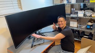 UNBOXING Samsung 57quot Odyssey Neo G9 Ultrawide Curved Monitor Dual 4K 240Hz Quantum MiniLED [upl. by Soelch]