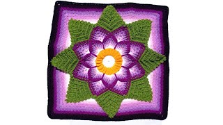 Como tejer el Cuadrado de colores N° 45 o muestra con flor en 3D a crochet para colchas y cojines [upl. by Oidgime858]