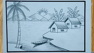 Village scenery drawing  pencil scenery drawing  gramer drisso  gaon k chitra ka drawing [upl. by Rednasxela]