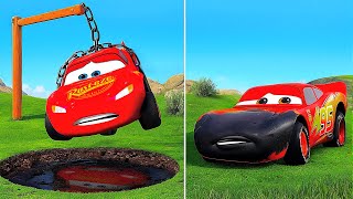 Lightning McQueen FALLS a Black PIT amp Gets Dirty in Black Liquid  Professor Z TRAP  Pixar Cars [upl. by Nnaik]