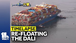 TIMELAPSE Refloating the Dali container ship moving it to Seagirt Marine Terminal [upl. by Bev]