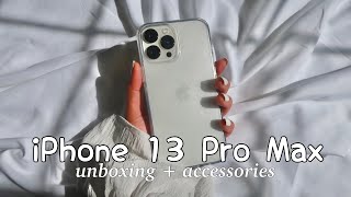 iPhone 13 Pro Max Unboxing Silver 256gb  Accessories  Set up ✨📱 [upl. by Alleram803]