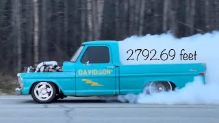 WORLDS LONGEST ROLLING BURNOUT Twin turbo F100 1200 hp [upl. by Aneehsak]