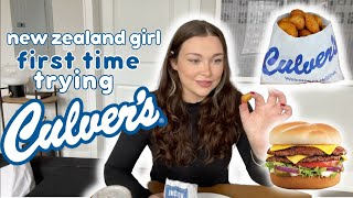 New Zealand Girl trying CULVERS for the FIRST TIME 😱 Cheese Curds Deluxe Burger amp Concrete Mixer [upl. by Annaeirb]