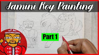 Jamini ROY painting Easy step by step art Indian Folk art Tutorial Part 1 [upl. by Garling]