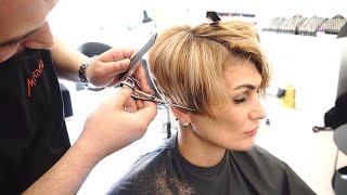 STACKED BLONDE PIXIE BOB CUT  AMAZING SHORT HAIRCUT [upl. by Roseann]