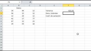 Varianza desviación estándar y coeficiente de variación en Excel [upl. by Towney230]