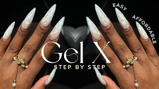 Elegant Gel X Nails at Home  EASY Marble Nails  gel x nails tutorial [upl. by Redmund]