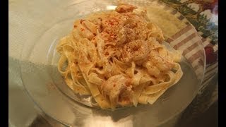 Fettuccine Alfredo With Shrimp Recipe [upl. by Leaw]