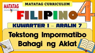 MATATAG FILIPINO 4 GRADE 4 QUARTER 1  Tekstong Impormatibo Bahagi ng Aklat [upl. by Wain]