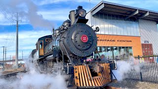 Portland Trains Polson Logging Co No 2 Steam Locomotive Idles  ORHC ORHF Holiday Express 2022 4K [upl. by Ordnasela]