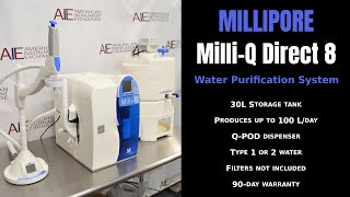 Millipore MilliQ Direct 8 Water Purification with 30L Tank and QPOD Dispenser Item  5659A WATER [upl. by Anirehtac219]