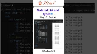 HTML Tutorial for beginners  Ordered List and Types html5 htmltutorial webdevelopment coding [upl. by Aznarepse580]