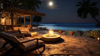 Tropical Beach at Night Ambience  Soothing Wave Sound  Nature Sounds amp Fireplace ASMR [upl. by Ihcas77]