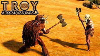 Total War Saga Troy  Minotaur vs Cyclop  Trojan Chariots vs Phthia Reinforced Chariots [upl. by Arianne606]