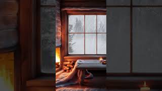 Winter Cabin Ambience Fireplace and Snowstorm Sounds relax snowcozywinterambience [upl. by Ynaffik]