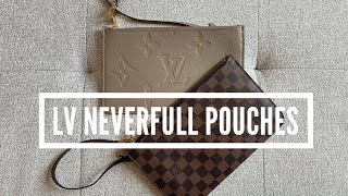 Louis Vuitton Neverfull Pouch Review amp Comparison Damier Ebene amp Turtledove Empreinte [upl. by Ynoble447]