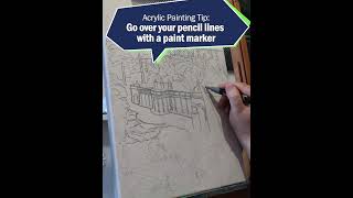 Acrylic Painting Tip using paint pens for your underdrawing acrylicpaintingtutorial painting [upl. by Oderfliw]