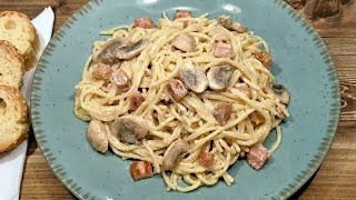 Spaghetti With Cream Bacon and Mushrooms [upl. by Federica]