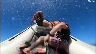 Boater Headbutts Boat After Hitting Wave  ViralHog [upl. by Busiek564]