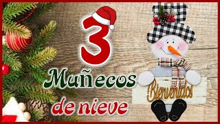 3 LINDAS IDEAS PARA HACER MUÑECOS DE NIEVE  Christmas crafts for the door  Manualidades de Navidad [upl. by Manvil328]