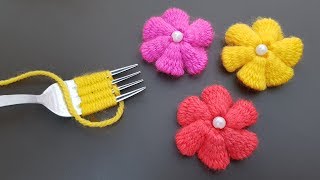 Hand Embroidery Amazing Trick Easy Flower Embroidery Trick with Fork Sewing Hack [upl. by Byrn897]