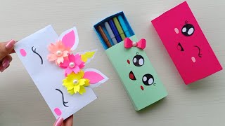 How to make a paper pencil box  DIY paper pencil box idea Easy Origami box tutorial  Origami [upl. by Wesa]