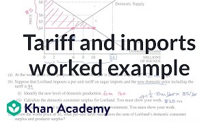 Tariff and imports worked example  APⓇ Microeconomics  Khan Academy [upl. by Rebmat907]