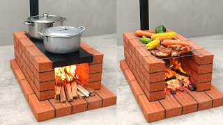 Wood stove combined with simple oven from red brick [upl. by Aihsilef]