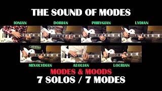 The Sound Of The 7 MAJOR SCALE MODES  GUITAR SOLOS  Ionian Dorian Phrygian Lydian Mixolydian [upl. by Nonahs993]