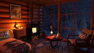 Cozy Winter Cabin  Relaxing Blizzard and Snowstorm Sounds w Fireplace for Sleep amp Relaxation [upl. by Irb]