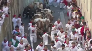 6 Hospitalized During Annual Running of the Bulls in Spain [upl. by Ostraw]