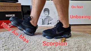 NIKE AIR MAX SCORPION Flyknit Triple Black ☆unboxing☆ Review amp On feet [upl. by Pettifer]