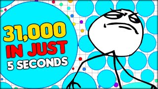 AGARIO WORLD RECORD 1000 MASS TO 31000 MASS IN 5 SECONDS CRAZY 37 000 AGARIO SCORE Agario 66 [upl. by Lladnar]