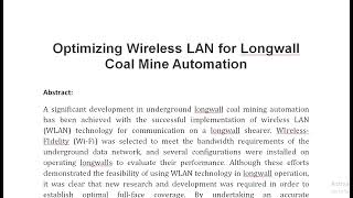 Optimizing Wireless LAN for Longwall Coal Mine Automation [upl. by Korenblat]