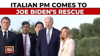 Joe Biden Wanders Off At G7 Summit Pulled Back By Italian PM Giorgia Meloni  India Today News [upl. by Kiryt]