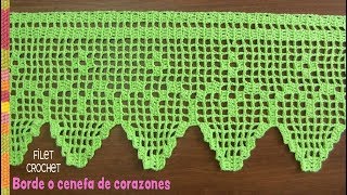 Borde o cenefa de CORAZONES en filet crochet 🧡  Tejiendo Perú [upl. by Lipman]