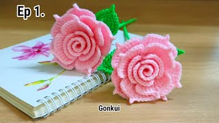 Ep1 Petals 🌹 Easy Crochet Rose Pink Tutorial  Crochet Flower Bouquet crochetflower [upl. by Latin]