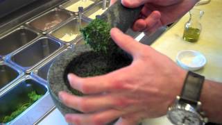 Cooking How to make pesto sauce using a mortar and pestle [upl. by Rezeile]