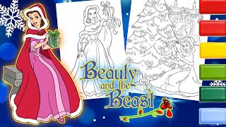 Princess Belle Coloring Video 16  Princess Belle Beauty and The Beast Christmas 🌲🌲 Coloring Pages [upl. by Led]