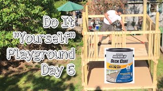 DIY Backyard Playground  Day 6  Applying RustOleum RockSolid 20x Deck Resurfacer in Sandstone [upl. by Magee588]