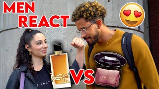 Men React To Versace Crystal Noir vs YSL Libre Intense Men Rate Best Womens Perfumes [upl. by Hersh389]