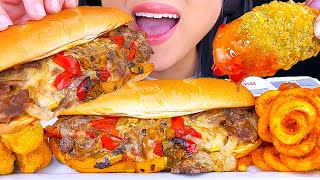 ASMR ARBYS CHEESESTEAK SANDWICH CURLY FRIES JALAPENO POPPERS MUKBANG  Eating Sounds  ASMR Phan [upl. by Laraine]