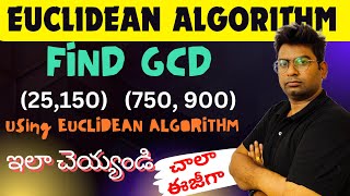 EUCLIDEAN algorithm to find GCD of two numbermathsEuclidean algorithm in telugufind gcd in telugu [upl. by Nayab]