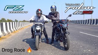 Bajaj Pulsar P150 Vs Yamaha FZS V3 Drag Race  Long Race  Shocking Results [upl. by Eissirhc406]