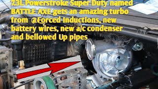 73 Powerstroke SD Forced induction turbo bellowed up pipes ac condenser and Battey wires Install [upl. by Fritz]